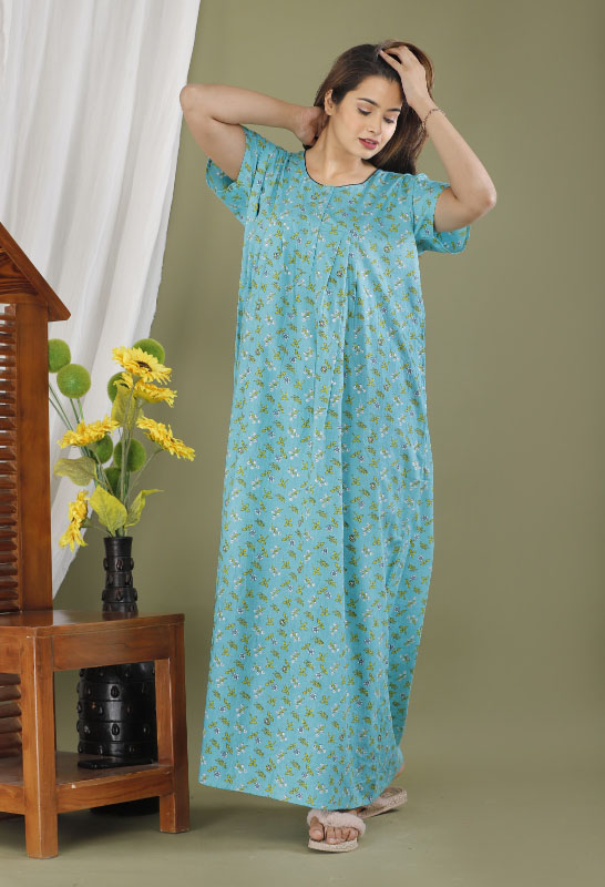 Urali® 100% Cotton Feeding / Maternity Night Gown (Sea Green, XL)