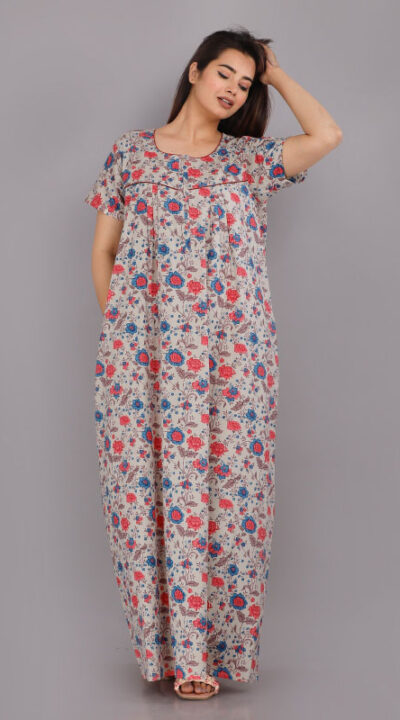 Urali® Jaipuri Printed 100% Cotton Night Gown